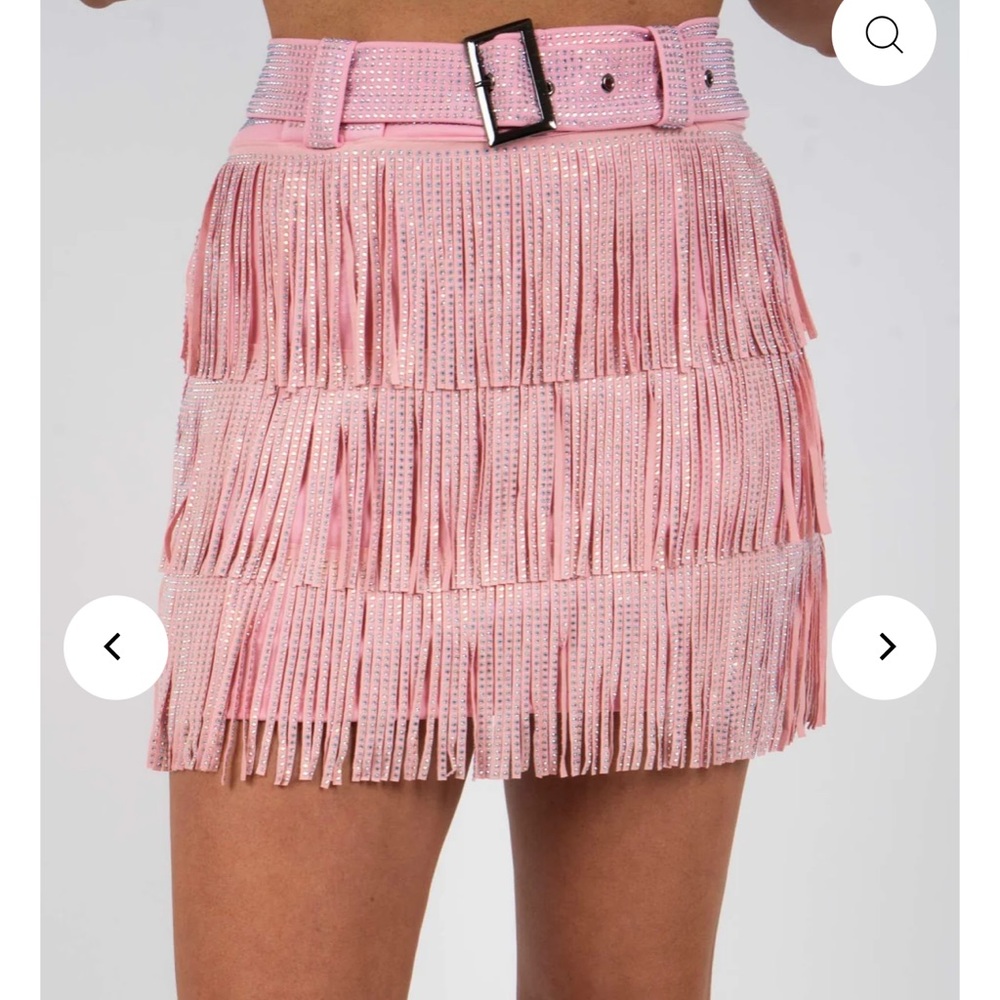 Pink Rhinestone Fringe Skirt